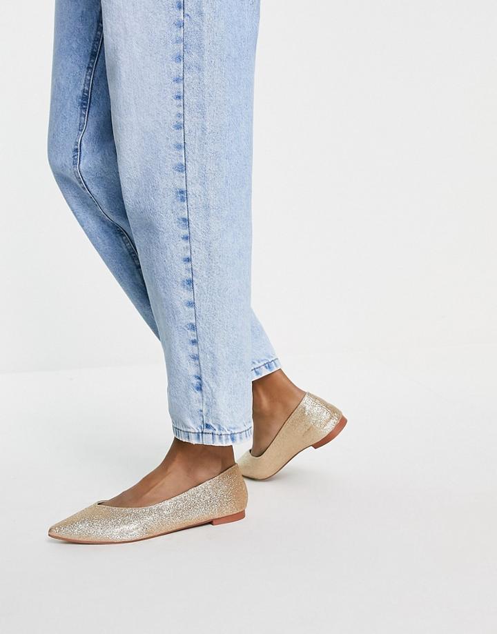 Truffle Collection Pointed Ballet Flats In Gold Glitter