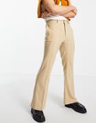 Asos Design Flared Smart Pants In Tonal Stripe Peach-orange