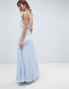 Asos Pleated Maxi Dress With Ruffle Open Back-blue