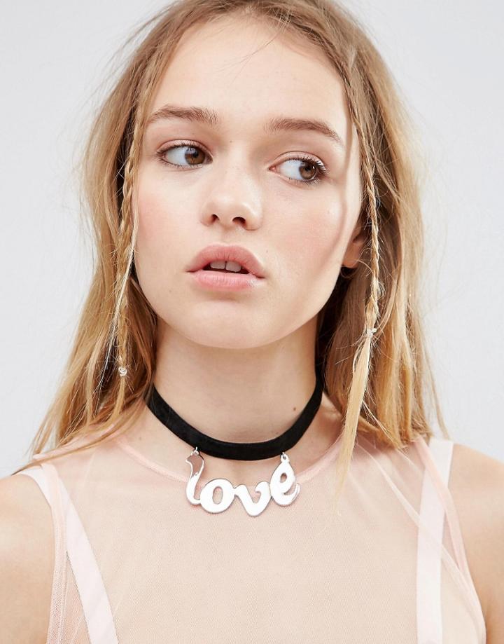 Asos Love Velvet Choker Necklace - Black