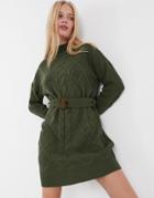 Ax Paris Cableknit Sweater Dress In Khaki-green