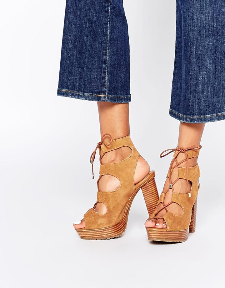 Kg By Kurt Geiger Henna Wooden Platform Suede Ghillie Sandals - Tan