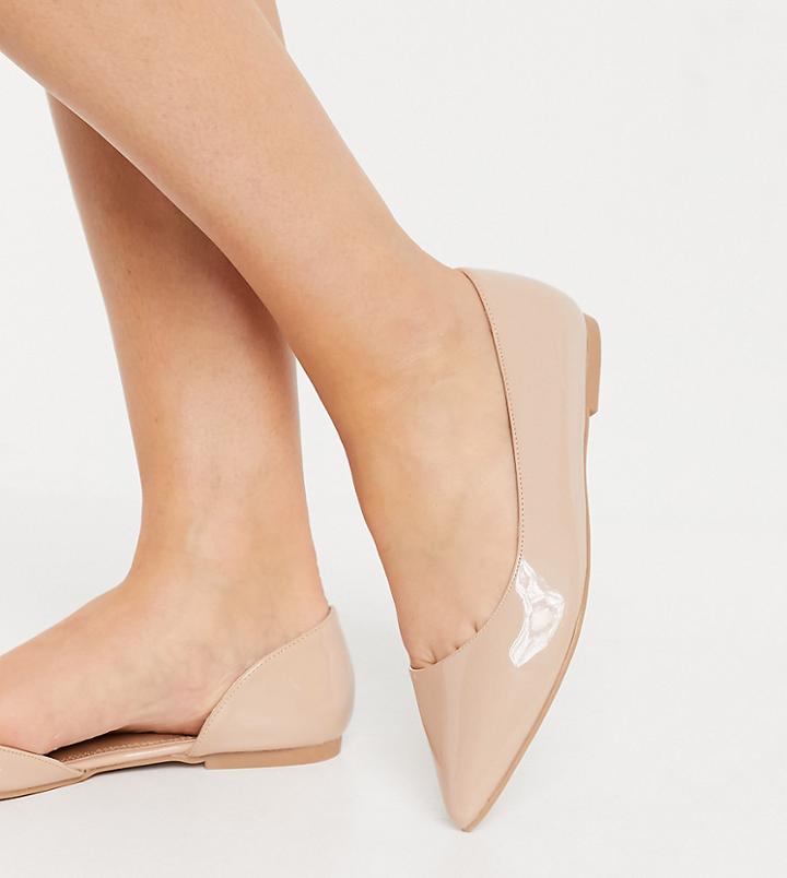 Asos Design Wide Fit Virtue D'orsay Pointed Ballet Flats In Beige-neutral