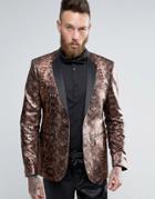 Asos Skinny Blazer In Metallic Snake Print - Brown