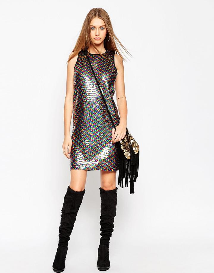 Asos Festival Sequin Dazzle Shift Dress - Multi