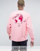 Crooked Tongues Long Sleeve Gildan T-shirt In Pink With Back Print - Pink