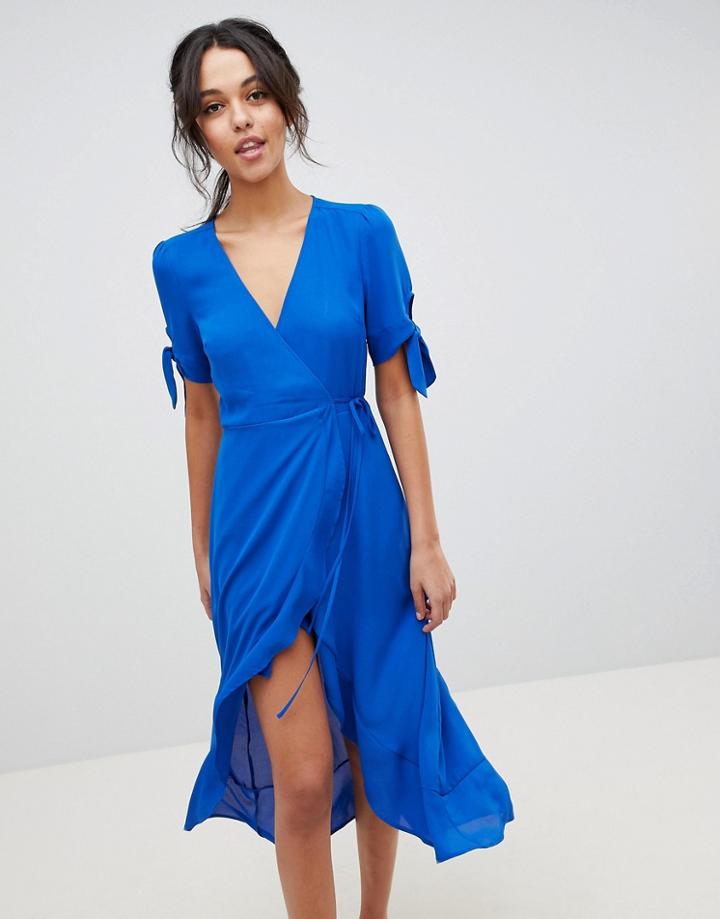 Oasis Ruffle Hem Wrap Midi Dress - Blue