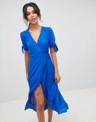 Oasis Ruffle Hem Wrap Midi Dress - Blue