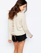 Only Lace Up Back Sweater - Beige