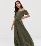 River Island Petite Bardot Maxi Dress In Khaki - Green