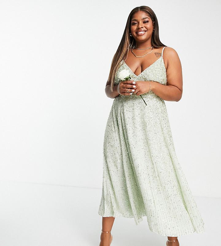 Asos Edition Curve Embellished Cami Midi Dress In Sage Green