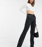Asos Design Tall Premium Organic Mid Rise Straight Leg Jeans In Washed Black