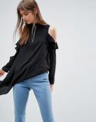 Asos Asymmetric Top With Cold Shoulder And Ring Pull - Black