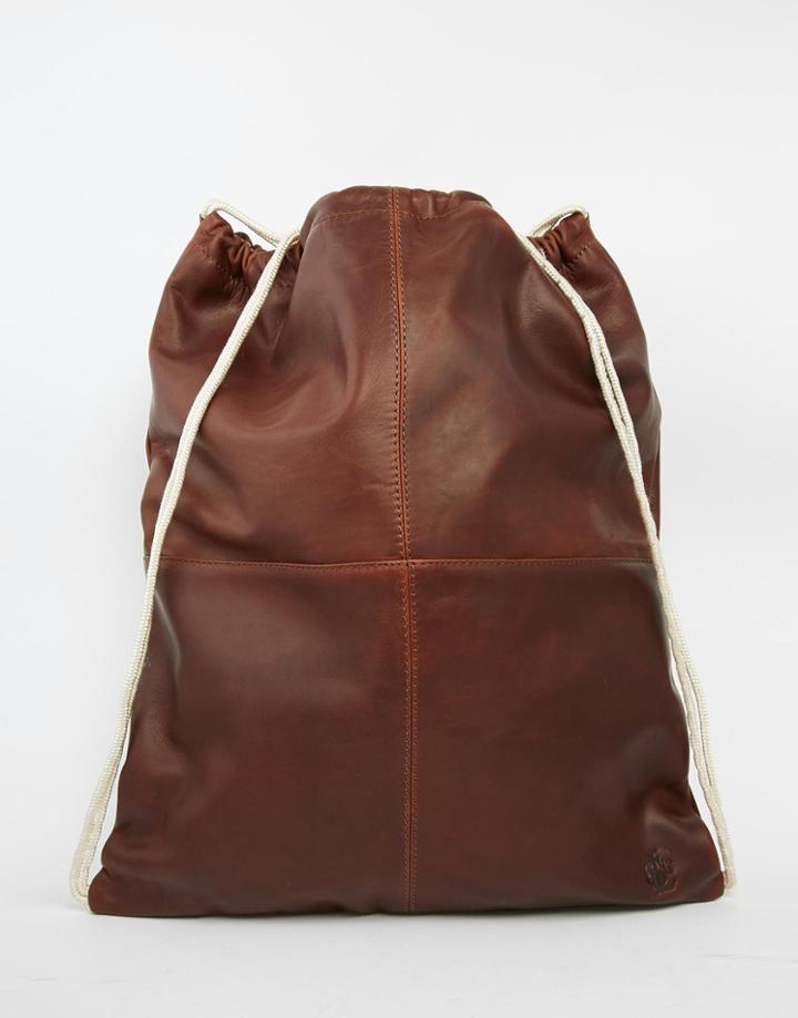 Lyle & Scott Leather Drawstring Backpack - Brown