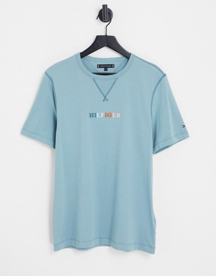 Tommy Hilfiger Organic Cotton Multi Logo T-shirt In Light Blue