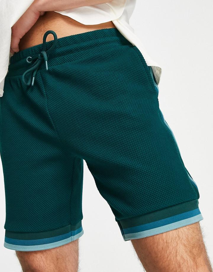 River Island Textured Taped Shorts In Green