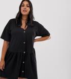 Missguided Plus Smock Dress With Button Detail In Black - Black