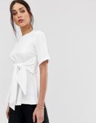 Closet London Wrap Front Top In White - White
