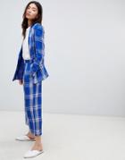 Asos Design Tailored Blue Picnic Check Cropped Wide Leg Pants - Multi
