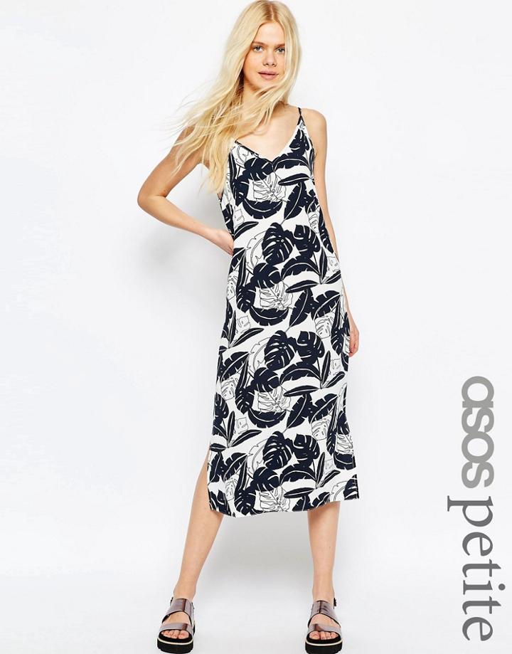 Asos Petite Midi Dress In Mono Palm Print