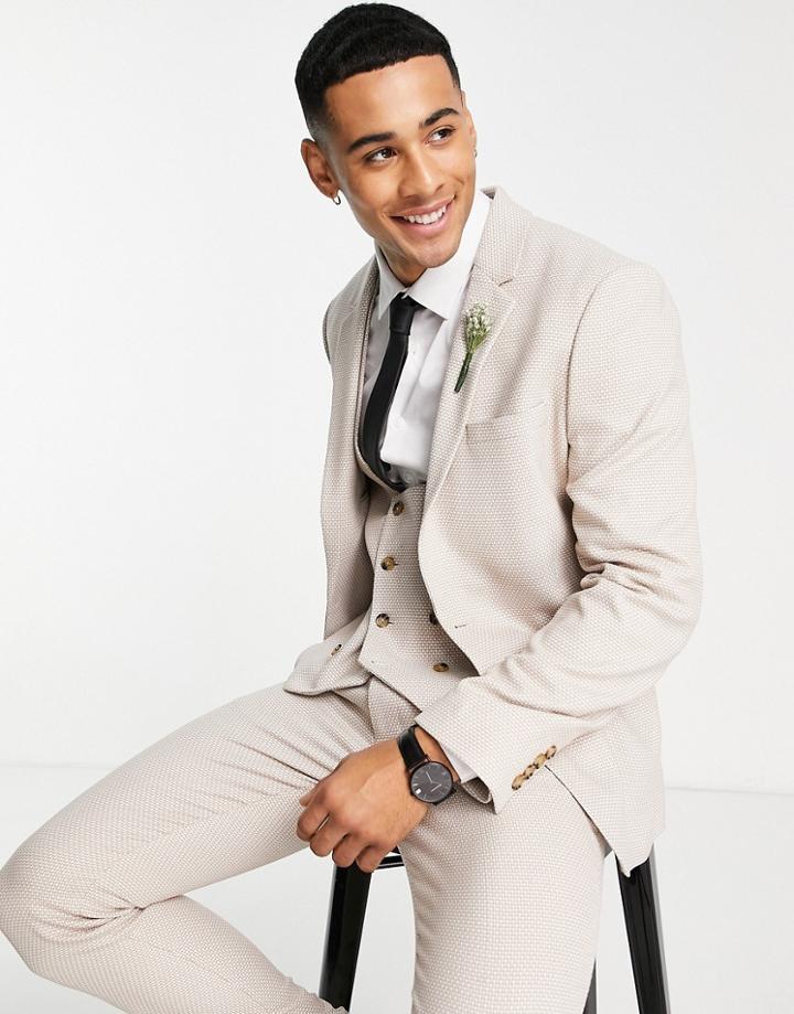 Asos Design Wedding Super Skinny Suit Jacket In Birdseye Texture In Stone-neutral