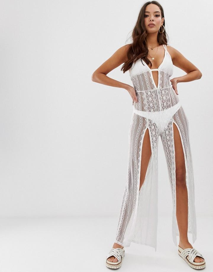 Miss Selfridge Beach Jumpsuit In White - White