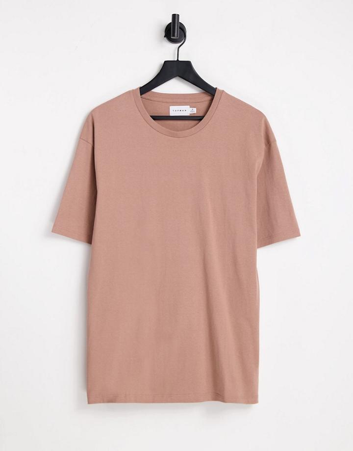 Topman Organic Oversized Fit T-shirt In Brown