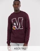 Asos Design Tall Oversized Sweatshirt With Retro Mickey Mouse Print-red