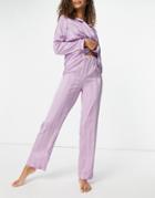 Loungeable Stripe Jacquard Satin Pants In Lilac-purple