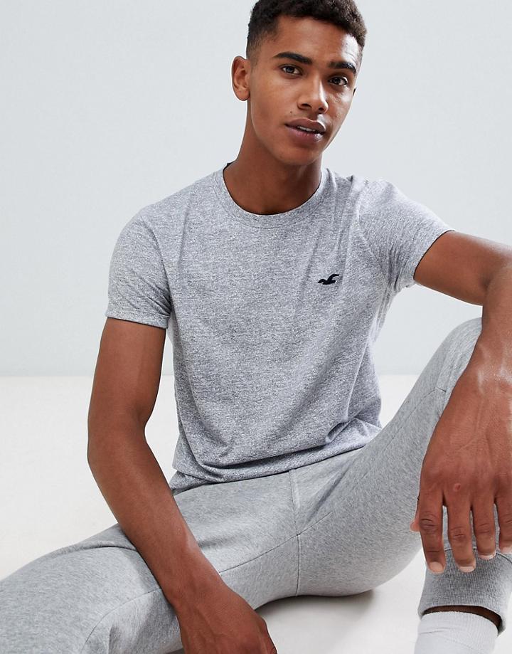 Hollister Solid Curved Hem T-shirt Seagull Logo Slim Fit In Gray - Gray