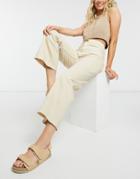 Stradivarius Organic Cotton Cropped Wide Leg Jeans In Beige-neutral