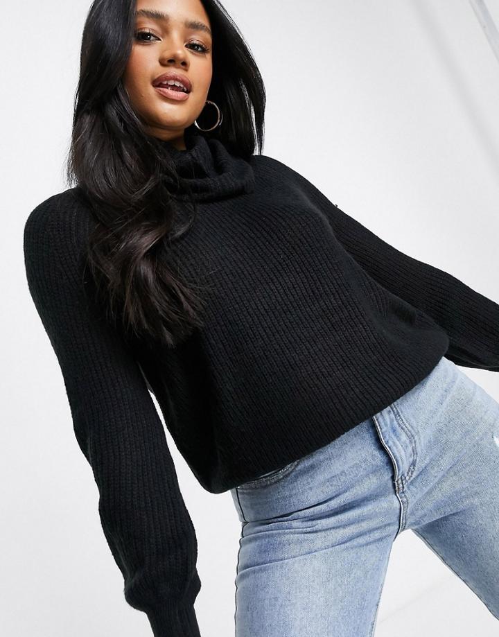 Brave Soul Harrito Balloon Sleeve Sweater With Roll Neck In Black