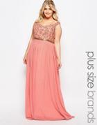 Virgos Lounge Plus Juliana Embellished Bardot Maxi Dress - Pink