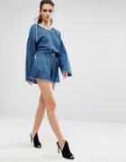 Kendall + Kylie Frayed Chambray Shorts - Blue