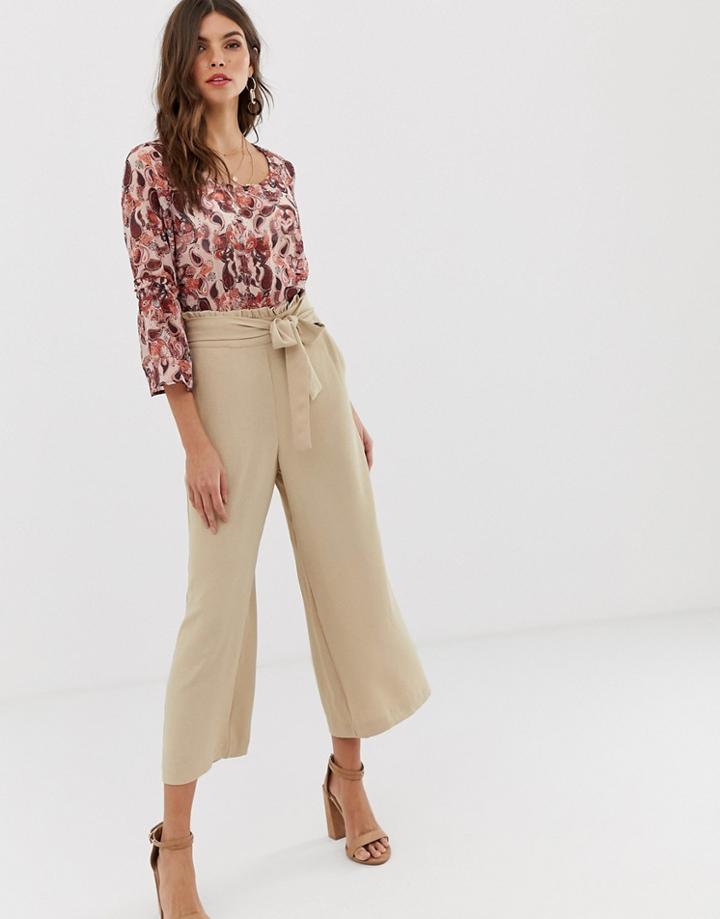Villa Paperbag Waist Wide Leg Pants - Beige