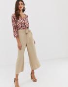 Villa Paperbag Waist Wide Leg Pants - Beige