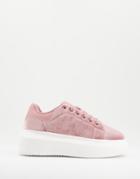 Asos Design Dorina Chunky Sole Sneakers In Blush Velvet-pink