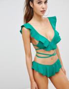 Missguided Wrap Detail Bikini Top - Green