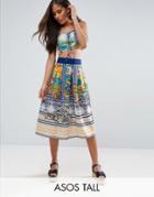 Asos Tall Co-ord Midi Skirt With Postcard Print - Multi