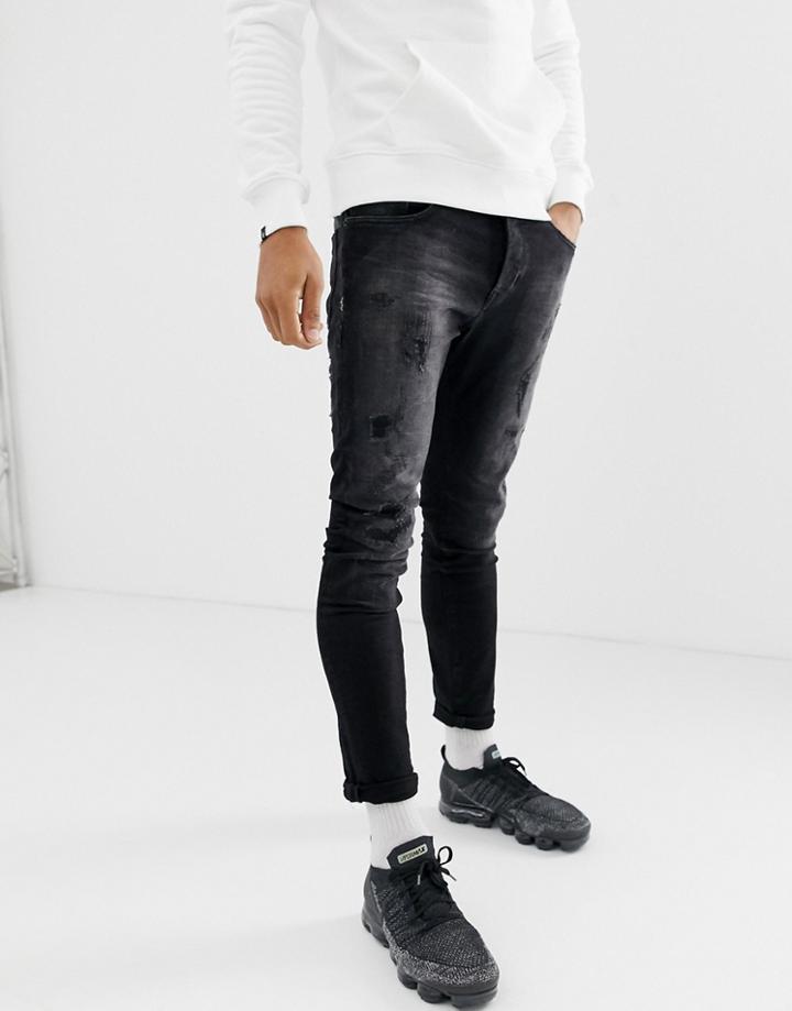 Chasin' Iggy Holly Rip And Repair Skinny Jeans In Black - Black