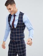 Asos Design Wedding Super Skinny Suit Vest In Navy Waffle Check - Navy