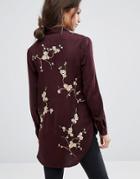 New Look Embroidered Back Longline Shirt - Red