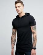 Asos Longline Muscle T-shirt With Hood In Black - Black