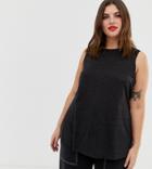 Asos Design Curve Sleeveless Top With Side Split In Linen Mix In Black - Black