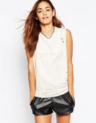 Criminal Damage Sleeveless Tank Tank With Front Logo & Distressing - Nude