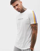 Asos Design T-shirt With Sleeve Stripe And Slogan Print - White
