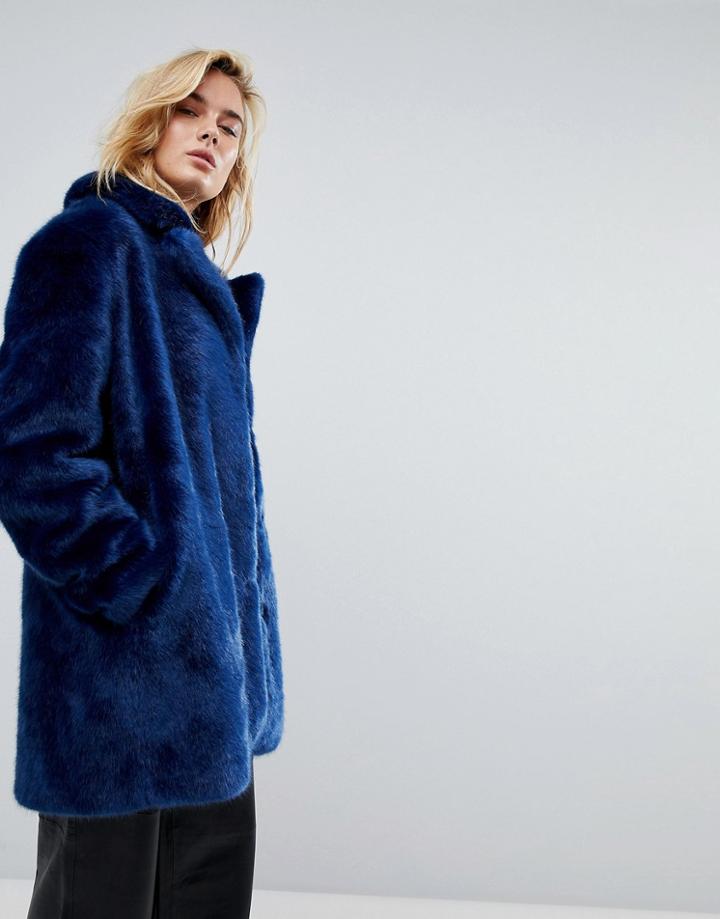 Moss Copenhagen Coat In Faux Fur - Blue