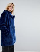 Moss Copenhagen Coat In Faux Fur - Blue