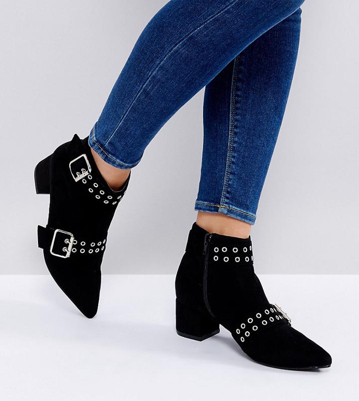 Truffle Collection Wide Fit Buckle Trim Boot - Black