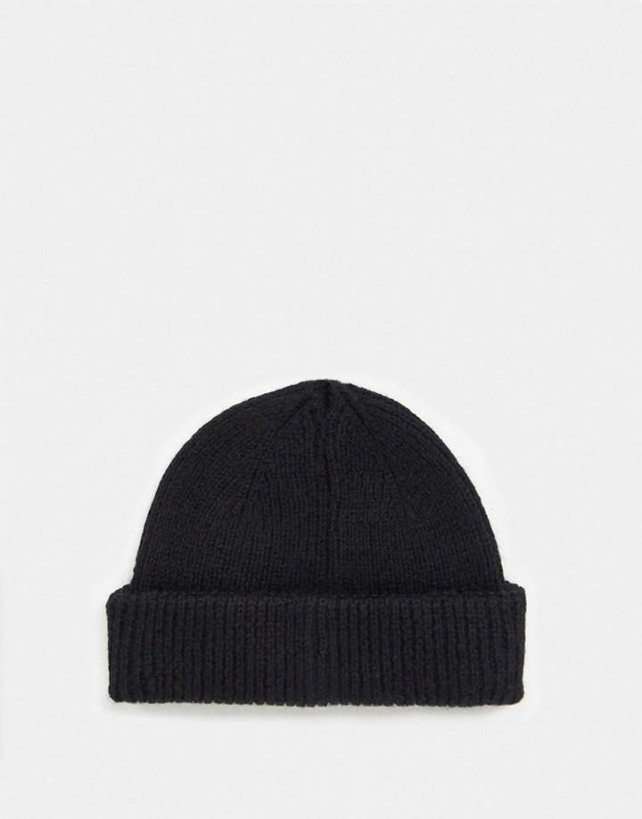 Asos Design Lambswool Mini Fisherman Beanie In Black